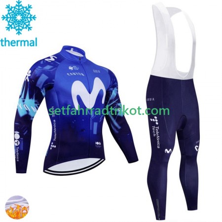Movistar Radbekleidung Radtrikot Langarm + Lang Trägerhose Winter Thermal Fleece 2024